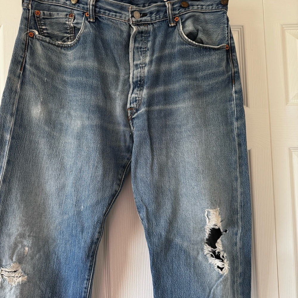 Levi's 501 Mens Button Fly Distressed Jeans Blue W40 L34 Bucksaw Logger Buttons - Picture 8 of 8